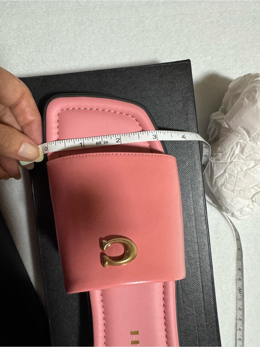 Coach Pink Leather Slide Sandals with Gold Accent , Bubblegum, size 6.5 B - Picture 4 of 8